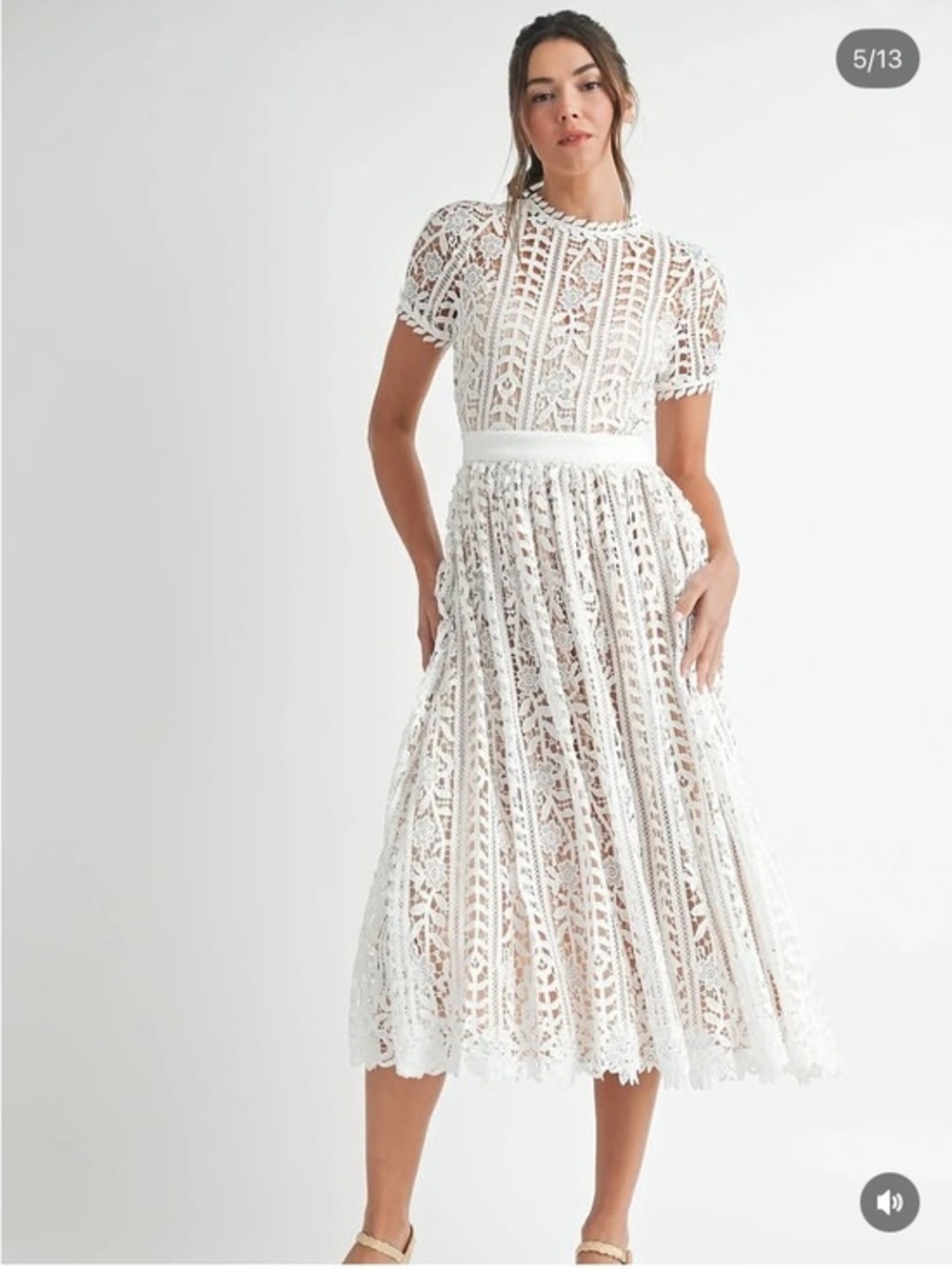 White eyelet Lace Midi Dress - Elegant Women's Dress